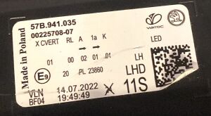 SKODA KAROQ NU7 CRYSTAL LIGHTING LED SOL FAR 23-25 ORIJINAL CIKMA 57B941035