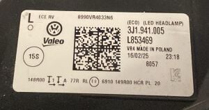 VOLKSWAGEN PASSAT B9 FULL LED SOL FAR 23-25 (SOKME SIFIR AYARINDA) ORIJINAL CIKMA  3J1941005