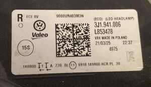 VOLKSWAGEN PASSAT B9 FULL LED SAG FAR 23-25 (SOKME SIFIR AYARINDA) ORIJINAL CIKMA 3J1941006