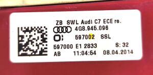 AUDI A7 C7 LED SAG DIS STOP 10-14 ORIJINAL CIKMA 4G8945096