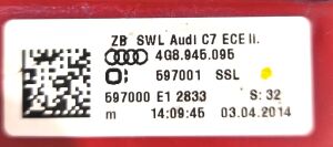 AUDI A7 C7 LED SOL DIS STOP 10-14 ORIJINAL CIKMA 4G8945095