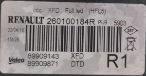 RENAULT TALISMAN FULL LED SAG FAR 15-20 ORIJINAL CIKMA 260100184R