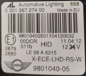 MINI COOPER COUNTRYMAN R60 SAG FAR 11-16 ORIJINAL CIKMA 9801040-05
