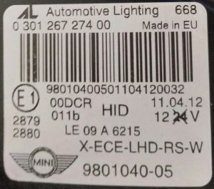 MINI COOPER COUNTRYMAN R60 SAG FAR 11-16 ORIJINAL CIKMA 9801040-05