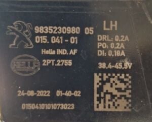 PEUGEOT 308 408 GUNDUZ LED SOL FAR 21-25 ORIJINAL CIKMA 9835230980