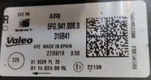 SEAT LEON LED SAG FAR 20-23 ORIJINAL CIKMA 5FG941008B
