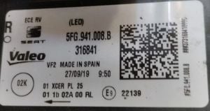 SEAT LEON LED SAG FAR 20-23 ORIJINAL CIKMA 5FG941008B