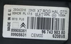 CITROEN C5 III X7 SOL FAR 08-16 ORIJINAL CIKMA 9674398380