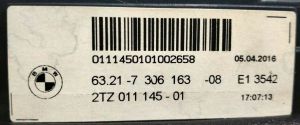 BMW 5 SERISI F10 LED SOL IC STOP 11-13 ORIJINAL CIKMA 63217306163