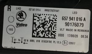 SKODA SCALA CRYSTAL LED SAG FAR 17-22 ORIJINAL CIKMA 657941016A 90176079