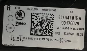 SKODA SCALA CRYSTAL LED SAG FAR 17-22 ORIJINAL CIKMA 657941016A 90176079