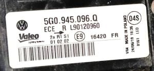 VOLKSWAGEN GOLF 7,5 LED SAG DIS STOP 17-20 ORIJINAL SIFIR 5G0945096Q