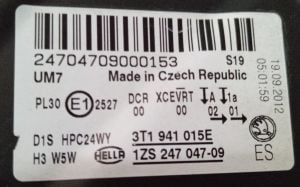 SKODA SUPERB II XENON SOL FAR 07-12 ORIJINAL CIKMA 3T1941015E 1ZS247047-09