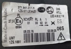 SKODA SUPERB II XENON SAG FAR 07-12 ORIJINAL CIKMA 3T1941018C