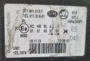 SKODA SUPERB II XENON SOL FAR 13-15 ORIJINAL CIKMA 3T1941015F