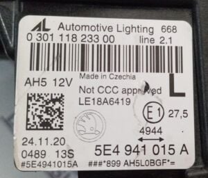 SKODA OCTAVIA IV MATRIX FULL LED SOL FAR 19-23 ORJINAL CIKMA 5E1941015D
