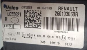 RENAULT MEGANE 4 MAKYAJLI LED SAG FAR 20-24 ORIJINAL CIKMA 260103060R