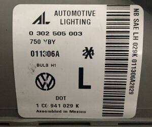 VOLKSWAGEN BEETLE SOL FAR 99-10 ORIJINAL SIFIR 1C0941029K 0302505003