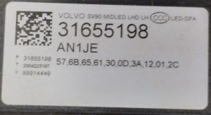VOLVO S90 FULL LED SOL FAR 16-20 ORIJINAL CIKMA 31655198 31655285