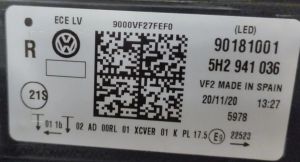 VOLKSWAGEN GOLF 8 LED SAG FAR 22-24 LED ORIJINAL CIKMA 5H0941060D 5H2941036