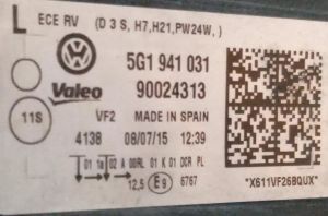 VOLKSWAGEN GOLF 7 XENON LED SOL FAR 14-17 ORIJINAL CIKMA 5G1941031 90024313