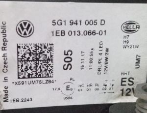 VOLKSWAGEN GOLF 7 SOL FAR 17-20 ORIJINAL CIKMA 5G1941005D 1EB013924011