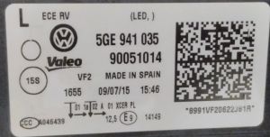 VOLKSWAGEN GOLF 7 GTE MAVI SERIT FULL LED SOL FAR 14-17 ORIJINAL CIKMA 5GE941035