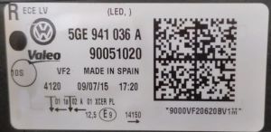 VOLKSWAGEN GOLF 7 GTE MAVI SERIT FULL LED SAG FAR 14-17 ORIJINAL CIKMA 5GE941036A