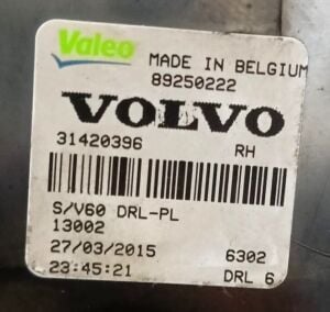 VOLVO S60 GUNDUZ LED SAG SIS FARI 14-18 ORIJINAL CIKMA 31420396