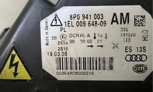 AUDI A3 MAKYAJLI XENON LED SOL FAR 08-14 ORIJINAL CIKMA 1EL009648-39 1EL009648-09