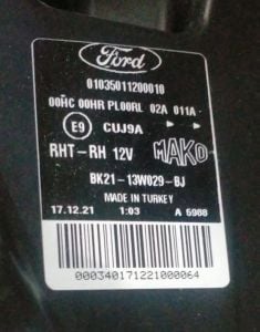 FORD TRANSIT CUSTOM SAG FAR 12-17 ORIJINAL SIFIR BK2113W029BJ