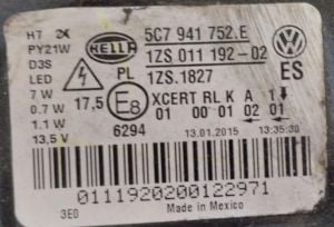 VOLKSWAGEN JETTA XENON LED SAG FAR 11-18 ORIJINAL CIKMA 5C7941752E 1ZS011192-02