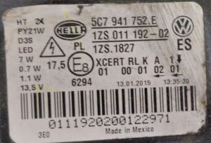 VOLKSWAGEN JETTA XENON LED SAG FAR 11-18 ORIJINAL CIKMA 5C7941752E 1ZS011192-02