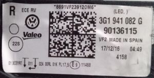 VOLKSWAGEN PASSAT B8 HIGHLINE FULL LED SAG FAR 15-19 ORIJINAL CIKMA 3G1941082G 3G1941082C