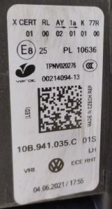 VOLKSWAGEN ID3 FULL LED SOL FAR 20-24 ORIJINAL CIKMA 10B941035C