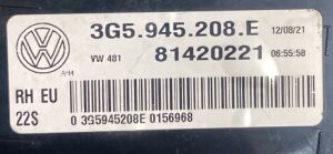 VOLKSWAGEN PASSAT B8 HIGHLINE LED SAG DIS STOP 15-19 ORIJINAL CIKMA 3G5945208E