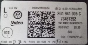 VOLKSWAGEN POLO 6 FULL LED SOL FAR 21-23 ORIJINAL CIKMA 2G1941005C