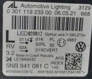 VOLKSWAGEN TIGUAN IQ LIGHT FULL LED SOL FAR 20-24 ORIJINAL CIKMA 5NB941081C