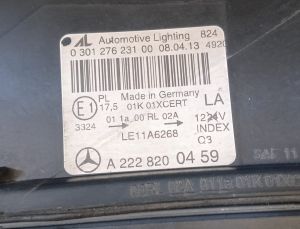 MERCEDES S CLASS W222 FULL LED SOL FAR 13-20 ORIJINAL CIKMA A2228200459 A2229060702
