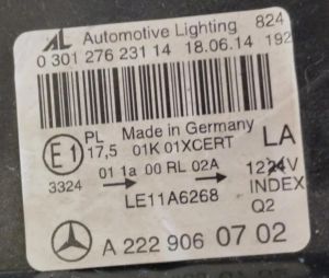 MERCEDES S CLASS W222 FULL LED SOL FAR 13-20 ORIJINAL CIKMA A2228200459 A2229060702