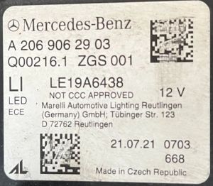MERCEDES C CLASS W206 LAZER SOL FAR 21-23 ORIJINAL CIKMA A2069062903