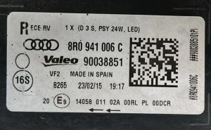 AUDI Q5 MAKYAJLI XENON LED SAG FAR 12-17 ORIJINAL CIKMA 8R0941044C 8R0941006C