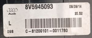 AUDI A3 SOL IC STOP 13-16 ORIJINAL SIFIR 8V5945093