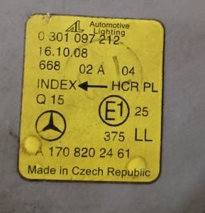 MERCEDES SLK CLASS W170 SAG FAR 96-04 ORIJINAL CIKMA A1708202461