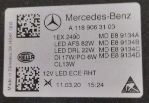 MERCEDES CLA CLASS W118 MULTIBEAM LED SOL FAR 19-23 ORIJINAL CIKMA A1189063100