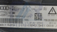 AUDI A1 XENON SOL FAR 14-18 ORIJINAL CIKMA 8X0941003J, 8X0941005J