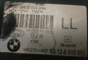 BMW 3 SERISI E46 SOL FAR 01-05 ORIJINAL CIKMA 0301177201 63126910955