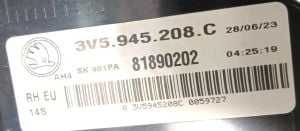 SKODA SUPERB LED SAG DIS STOP 19-24 ORIJINAL CIKMA 3V5945208C
