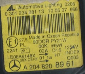 MERCEDES C CLASS W204 AFL SOL FAR 07-14 ORIJINAL CIKMA A2048202959 A2048208961