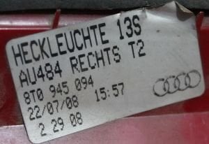 AUDI A5 COUPE SAG IC STOP 08-12 ORIJINAL CIKMA 8T0945094